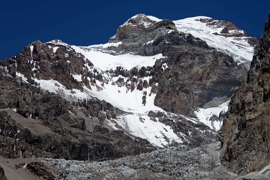 13 Final View Of Aconcagua East Face And Polish Glacier From Crossing The Glacier Between The Narrow Gully And The Hill To Camp 1 From Plaza Argentina Base Camp
